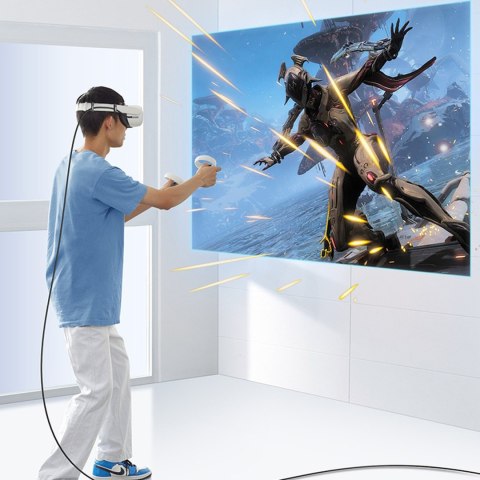 Kabel przewód kątowy USB-C z obsługą gogli VR Oculus Quest 2 60W 5m czarny Kabel przewód kątowy USB-C z obsługą gogli VR Oculus Quest 2 60W 5m czarny