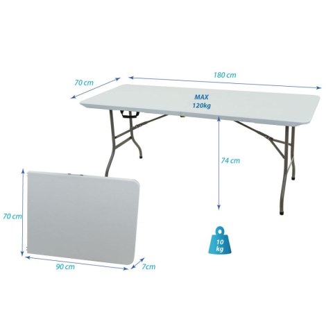 STÓŁ CATERINGOWY BANKIETOWY SKŁADANY W WALIZKĘ 180X70CM MAX.100KG biały STÓŁ CATERINGOWY BANKIETOWY SKŁADANY W WALIZKĘ 180X70CM MAX.100KG biały