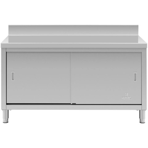 Stół blat roboczy przyścienny z szafką i rantem drzwi suwane 150 x 70 cm Stół blat roboczy przyścienny z szafką i rantem drzwi suwane 150 x 70 cm