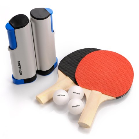 Zestaw do tenisa stołowego Meteor Rollnet czerwony/czarny Zestaw do tenisa stołowego Meteor Rollnet czerwony/czarny
