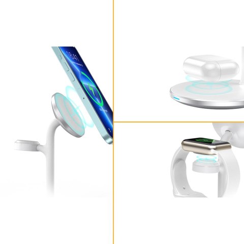 Ładowarka bezprzewodowa indukcyjna ze stojakiem do iPhone Apple Watch AirPods biały Ładowarka bezprzewodowa indukcyjna ze stojakiem do iPhone Apple Watch AirPods biały