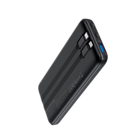 Powerbank 10000 mAh 22.5W USB-A USB-C micro USB z kablem USB-C i Lightning - czarny Powerbank 10000 mAh 22.5W USB-A USB-C micro USB z kablem USB-C i Lightning - czarny
