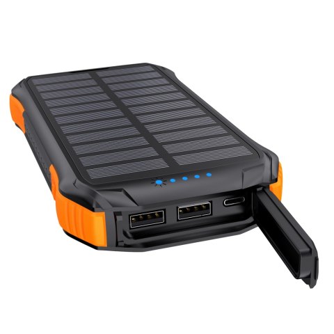 Powerbank ładowarka solarna 10000 mAh 2x USB-A - czarno-pomarańczowy Powerbank ładowarka solarna 10000 mAh 2x USB-A - czarno-pomarańczowy