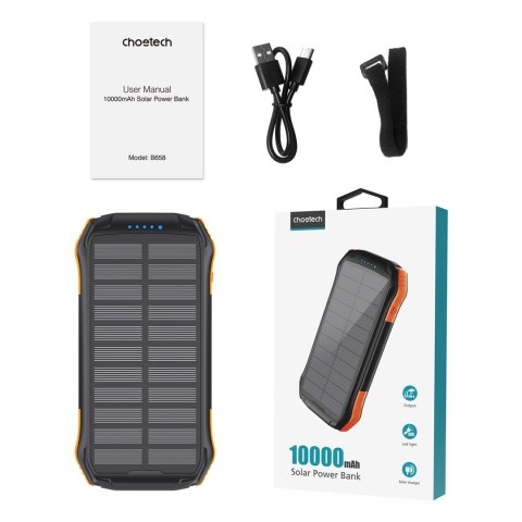 Powerbank ładowarka solarna 10000 mAh 2x USB-A - czarno-pomarańczowy Powerbank ładowarka solarna 10000 mAh 2x USB-A - czarno-pomarańczowy