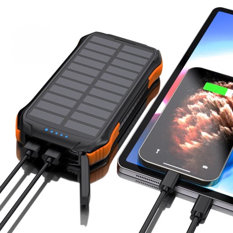 Powerbank ładowarka solarna 10000 mAh 2x USB-A - czarno-pomarańczowy Powerbank ładowarka solarna 10000 mAh 2x USB-A - czarno-pomarańczowy