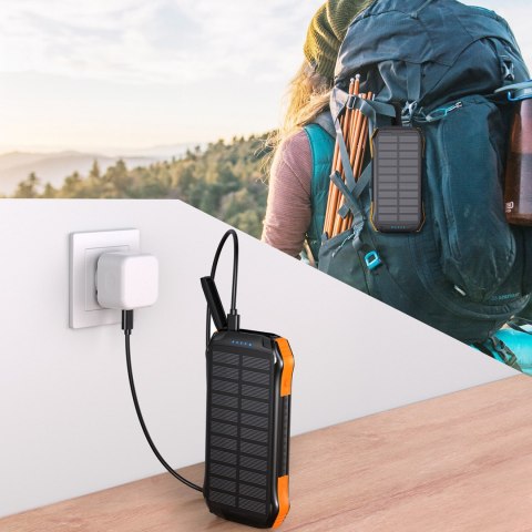 Powerbank ładowarka solarna 10000 mAh 2x USB-A - czarno-pomarańczowy Powerbank ładowarka solarna 10000 mAh 2x USB-A - czarno-pomarańczowy