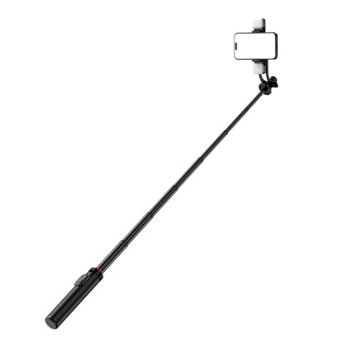 Selfie stick teleskopowy z pilotem + 2x lampka LED stojak tripod na telefon 1.3m aluminium - czarny Selfie stick teleskopowy z pilotem + 2x lampka LED stojak tripod na telefon 1.3m aluminium - czarny