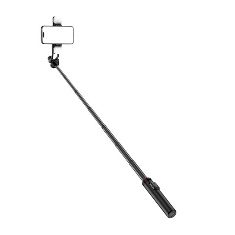 Selfie stick teleskopowy z pilotem + 2x lampka LED stojak tripod na telefon 1.3m aluminium - czarny Selfie stick teleskopowy z pilotem + 2x lampka LED stojak tripod na telefon 1.3m aluminium - czarny