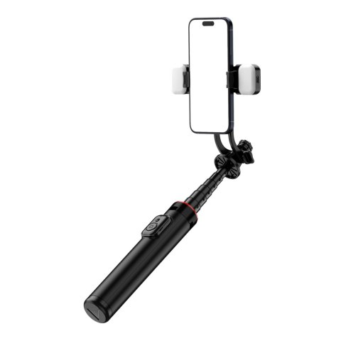 Selfie stick teleskopowy z pilotem + 2x lampka LED stojak tripod na telefon 1.3m aluminium - czarny Selfie stick teleskopowy z pilotem + 2x lampka LED stojak tripod na telefon 1.3m aluminium - czarny
