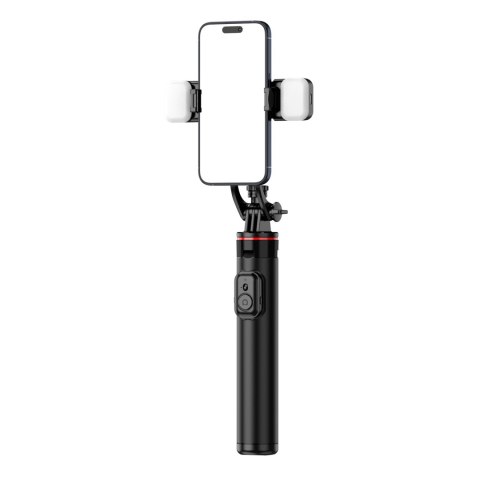 Selfie stick teleskopowy z pilotem + 2x lampka LED stojak tripod na telefon 1.3m aluminium - czarny Selfie stick teleskopowy z pilotem + 2x lampka LED stojak tripod na telefon 1.3m aluminium - czarny