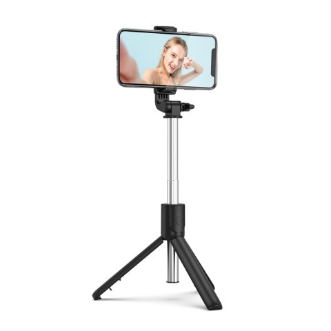 Selfie stick teleskopowy z pilotem stojak tripod na telefon 0.7m - czarny Selfie stick teleskopowy z pilotem stojak tripod na telefon 0.7m - czarny