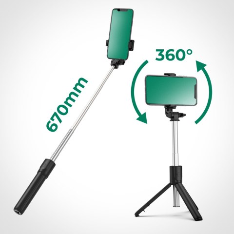 Selfie stick teleskopowy z pilotem stojak tripod na telefon 0.7m - czarny Selfie stick teleskopowy z pilotem stojak tripod na telefon 0.7m - czarny