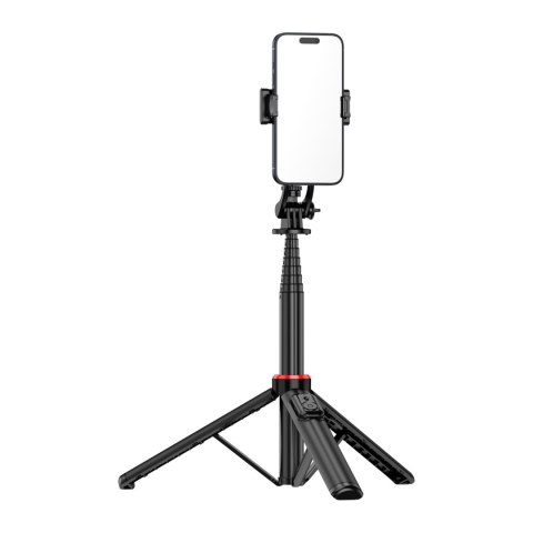 Selfie stick teleskopowy z pilotem stojak tripod na telefon 1.3m aluminium - czarny Selfie stick teleskopowy z pilotem stojak tripod na telefon 1.3m aluminium - czarny