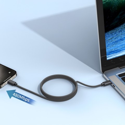 Kabel przewód USB-C 100W PD z organizerem magnetycznym 1.2m - czarny Kabel przewód USB-C 100W PD z organizerem magnetycznym 1.2m - czarny