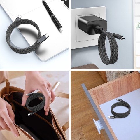 Kabel przewód USB-C 100W PD z organizerem magnetycznym 1.2m - czarny Kabel przewód USB-C 100W PD z organizerem magnetycznym 1.2m - czarny