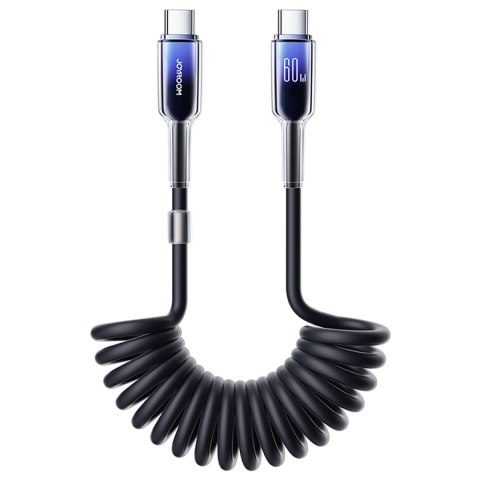 Kabel przewód spiralny USB-C - USB-C Crystal-Clear Series 60W 1.5m - czarny Kabel przewód spiralny USB-C - USB-C Crystal-Clear Series 60W 1.5m - czarny