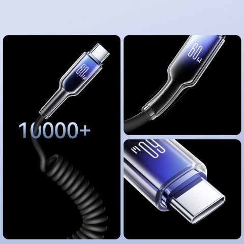 Kabel przewód spiralny USB-C - USB-C Crystal-Clear Series 60W 1.5m - czarny Kabel przewód spiralny USB-C - USB-C Crystal-Clear Series 60W 1.5m - czarny
