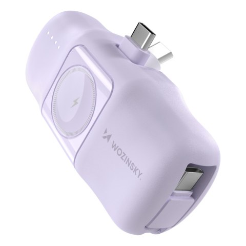 Mini powerbank 5000mAh 15W USB-C i ładowarką do Apple Watch - fioletowy Mini powerbank 5000mAh 15W USB-C i ładowarką do Apple Watch - fioletowy