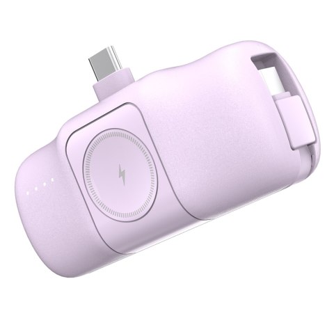 Mini powerbank 5000mAh 15W USB-C i ładowarką do Apple Watch - fioletowy Mini powerbank 5000mAh 15W USB-C i ładowarką do Apple Watch - fioletowy