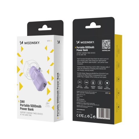 Mini powerbank 5000mAh 15W USB-C i ładowarką do Apple Watch - fioletowy Mini powerbank 5000mAh 15W USB-C i ładowarką do Apple Watch - fioletowy