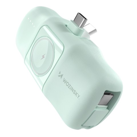 Mini powerbank 5000mAh 15W USB-C i ładowarką do Apple Watch - zielony Mini powerbank 5000mAh 15W USB-C i ładowarką do Apple Watch - zielony