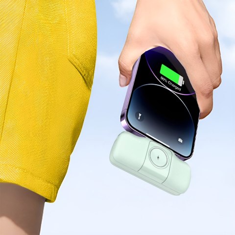 Mini powerbank 5000mAh 15W USB-C i ładowarką do Apple Watch - zielony Mini powerbank 5000mAh 15W USB-C i ładowarką do Apple Watch - zielony