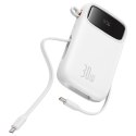 Power bank 10000mAh QPow 2 30W z wbudowanymi kablami USB-C - biały