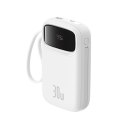 Power bank 10000mAh QPow 2 30W z wbudowanymi kablami USB-C - biały