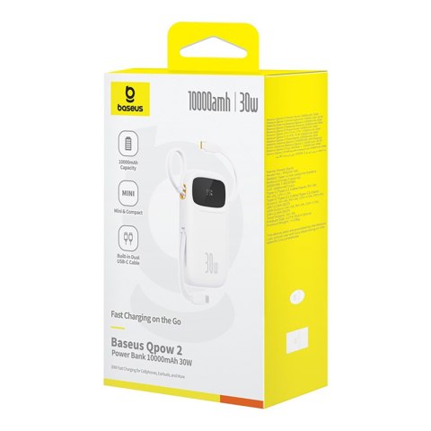 Power bank 10000mAh QPow 2 30W z wbudowanymi kablami USB-C - biały Power bank 10000mAh QPow 2 30W z wbudowanymi kablami USB-C - biały