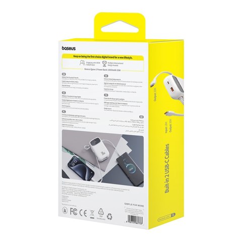 Power bank 10000mAh QPow 2 30W z wbudowanymi kablami USB-C - biały Power bank 10000mAh QPow 2 30W z wbudowanymi kablami USB-C - biały