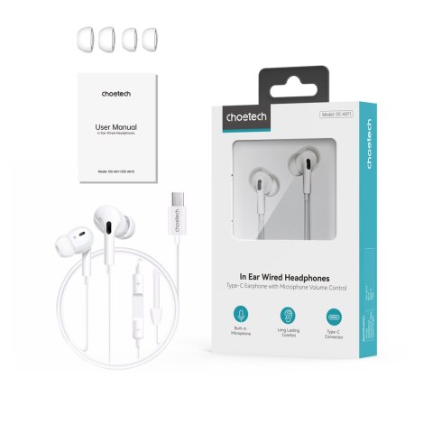 Słuchawki dokanałowe USB-C z przewodem 1.2m - białe Słuchawki dokanałowe USB-C z przewodem 1.2m - białe