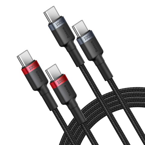 2x Kabel przewód Cafule USB-C - USB-C 100W 1m - czerwono-czarny i czarno-szary 2x Kabel przewód Cafule USB-C - USB-C 100W 1m - czerwono-czarny i czarno-szary
