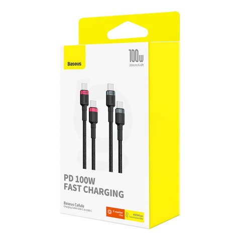 2x Kabel przewód Cafule USB-C - USB-C 100W 1m - czerwono-czarny i czarno-szary 2x Kabel przewód Cafule USB-C - USB-C 100W 1m - czerwono-czarny i czarno-szary