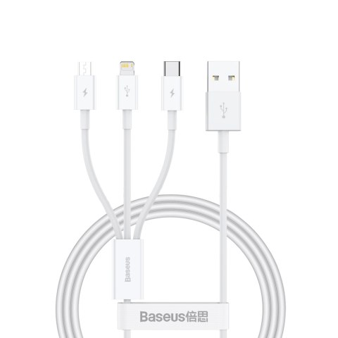 3w1 Kabel przewód Superior Series USB-A - USB-C / Lightning / micro USB 3.5A 1m - biały 3w1 Kabel przewód Superior Series USB-A - USB-C / Lightning / micro USB 3.5A 1m - biały