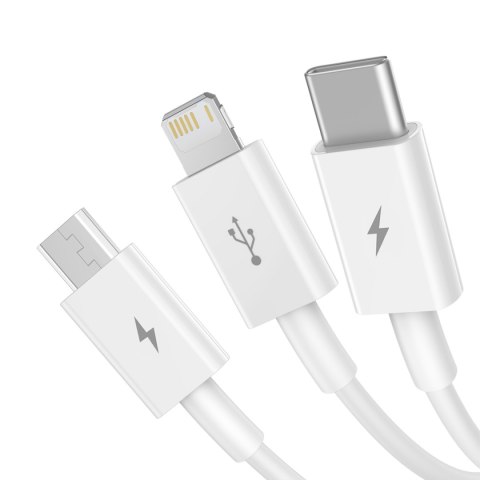 3w1 Kabel przewód Superior Series USB-A - USB-C / Lightning / micro USB 3.5A 1m - biały 3w1 Kabel przewód Superior Series USB-A - USB-C / Lightning / micro USB 3.5A 1m - biały