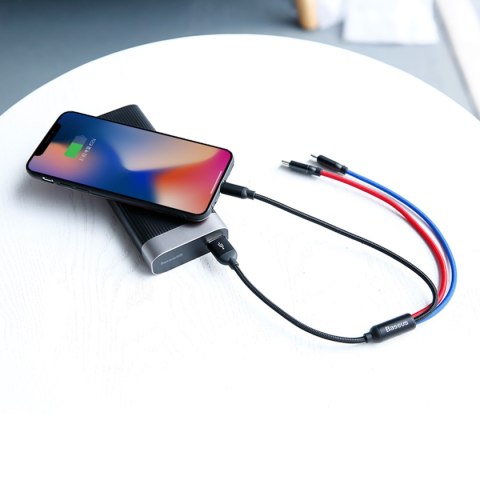 3w1 Kabel przewód USB-A - micro USB / iPhone Lightning / USB-C 3.5A 0.3m - czarny 3w1 Kabel przewód USB-A - micro USB / iPhone Lightning / USB-C 3.5A 0.3m - czarny