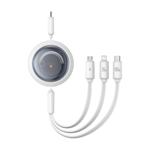 3w1 Kabel uniwersalny zwijany USB-C - Lightning / USB-C / micro USB 100W 1.1m - biały 3w1 Kabel uniwersalny zwijany USB-C - Lightning / USB-C / micro USB 100W 1.1m - biały
