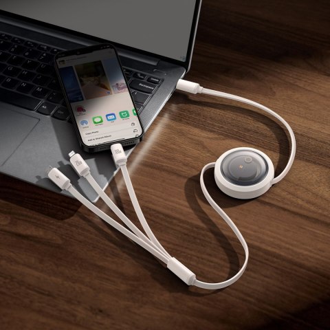 3w1 Kabel uniwersalny zwijany USB-C - Lightning / USB-C / micro USB 100W 1.1m - biały 3w1 Kabel uniwersalny zwijany USB-C - Lightning / USB-C / micro USB 100W 1.1m - biały