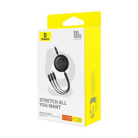 3w1 Kabel uniwersalny zwijany USB-C - Lightning / USB-C / micro USB 100W 1.1m - czarny 3w1 Kabel uniwersalny zwijany USB-C - Lightning / USB-C / micro USB 100W 1.1m - czarny