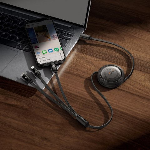 3w1 Kabel uniwersalny zwijany USB-C - Lightning / USB-C / micro USB 100W 1.1m - czarny 3w1 Kabel uniwersalny zwijany USB-C - Lightning / USB-C / micro USB 100W 1.1m - czarny