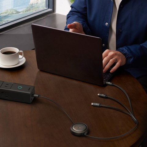 3w1 Kabel uniwersalny zwijany USB-C - Lightning / USB-C / micro USB 100W 1.1m - czarny 3w1 Kabel uniwersalny zwijany USB-C - Lightning / USB-C / micro USB 100W 1.1m - czarny