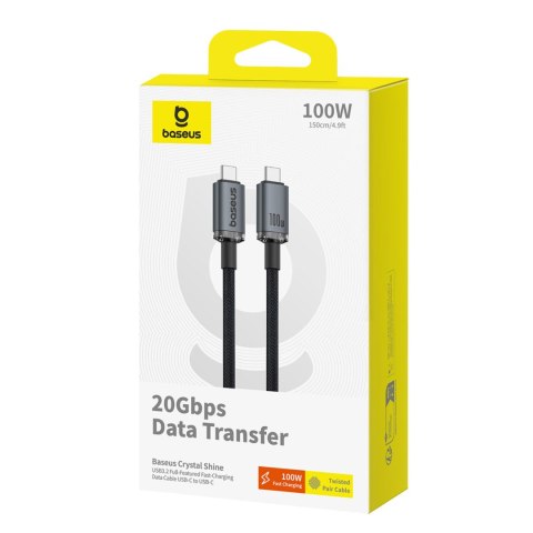 Kabel przewód Crystal Shine USB-C - USB-C USB3.2 100W 20Gbps 1.5m - czarny Kabel przewód Crystal Shine USB-C - USB-C USB3.2 100W 20Gbps 1.5m - czarny