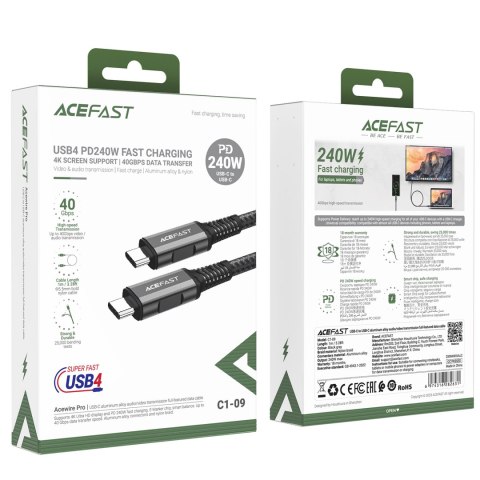 Kabel przewód USB-C USB4 PD3.1 5A do transmisji danych i Video 4K 1m - szaro-czarny Kabel przewód USB-C USB4 PD3.1 5A do transmisji danych i Video 4K 1m - szaro-czarny