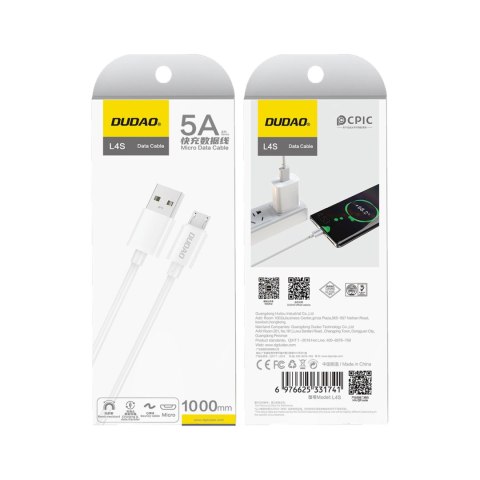 Kabel przewód do ładowania L4SM USB-A - micro USB 2A 1m - biały Kabel przewód do ładowania L4SM USB-A - micro USB 2A 1m - biały