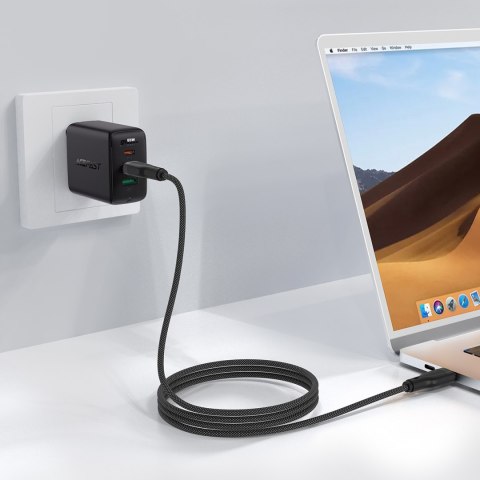 Kabel przewód elastyczny w oplocie USB-C - USB-C 60W 3A 1.2m - czarny Kabel przewód elastyczny w oplocie USB-C - USB-C 60W 3A 1.2m - czarny