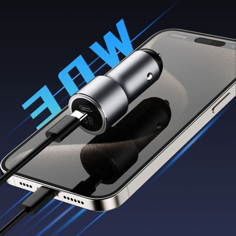 Ładowarka samochodowa USB-C 30W PD - srebrna Ładowarka samochodowa USB-C 30W PD - srebrna