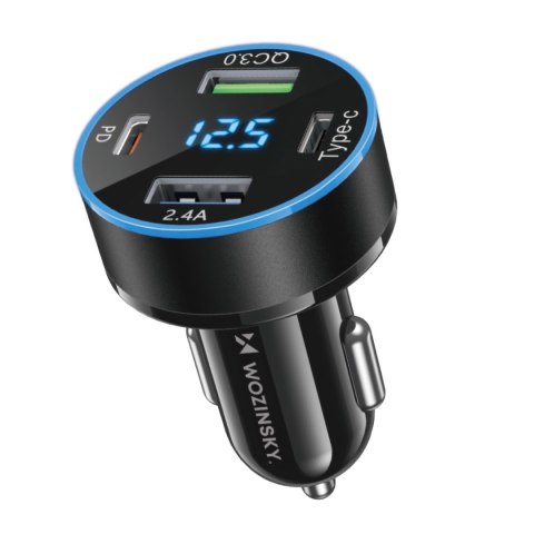 Ładowarka samochodowa z wyświetlaczem 50W 2xUSB-C i 2xUSB-A - czarna Ładowarka samochodowa z wyświetlaczem 50W 2xUSB-C i 2xUSB-A - czarna