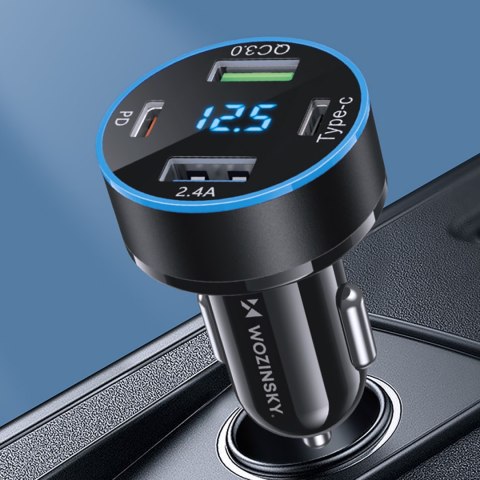 Ładowarka samochodowa z wyświetlaczem 50W 2xUSB-C i 2xUSB-A - czarna Ładowarka samochodowa z wyświetlaczem 50W 2xUSB-C i 2xUSB-A - czarna