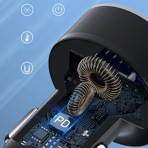 Ładowarka samochodowa z wyświetlaczem 50W 2xUSB-C i 2xUSB-A - czarna Ładowarka samochodowa z wyświetlaczem 50W 2xUSB-C i 2xUSB-A - czarna