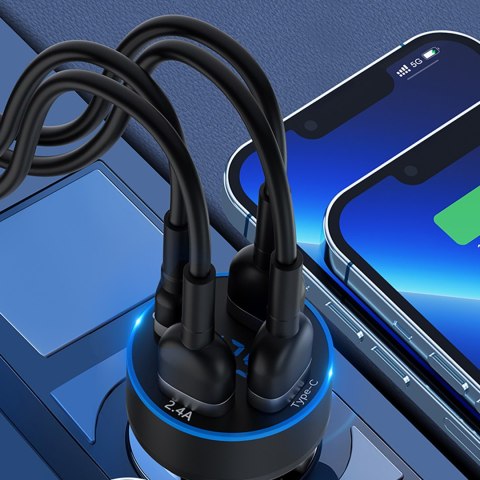 Ładowarka samochodowa z wyświetlaczem 50W 2xUSB-C i 2xUSB-A - czarna Ładowarka samochodowa z wyświetlaczem 50W 2xUSB-C i 2xUSB-A - czarna